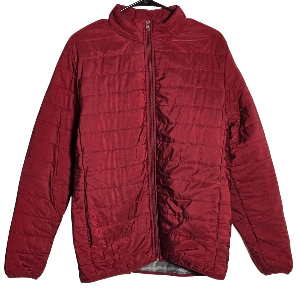 Voyager Mens Red Puffer Jacket Medium Fleece Lined Quilted Outdoor Winter Gorp